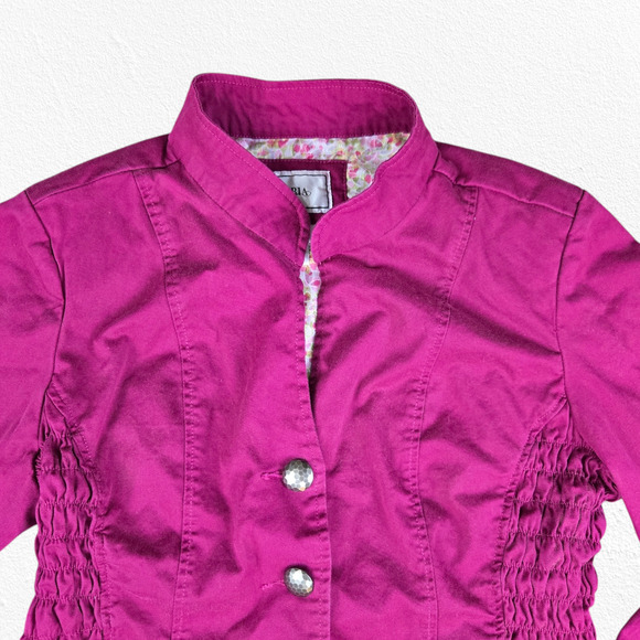 90s Vintage Magenta Pink Ruched Mandarin Collar Blazer Jacket Size Medium - Picture 2 of 8